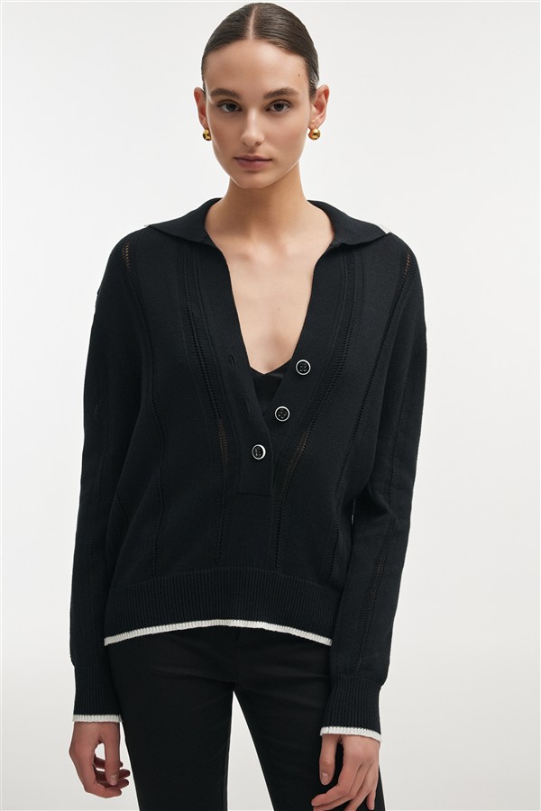 NR LAUREN KNITTED BLOUSE BLACK/WHITE